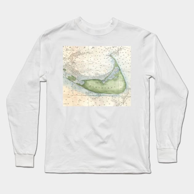 Vintage Map of Nantucket (1857) Long Sleeve T-Shirt by Bravuramedia